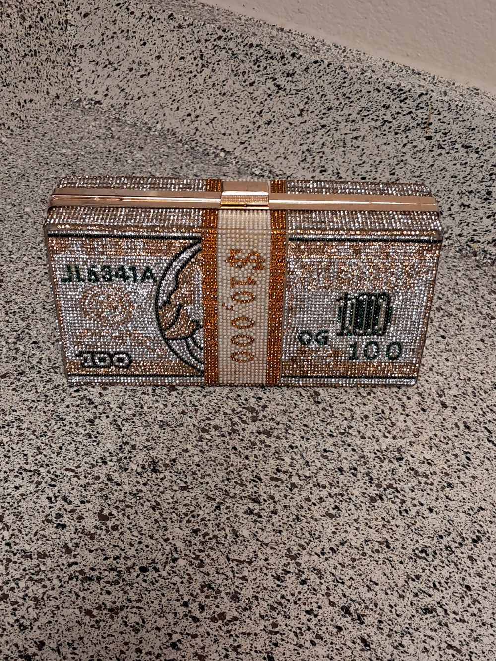 Crystal Embellished Money Stack Clutch - Gold & Silver